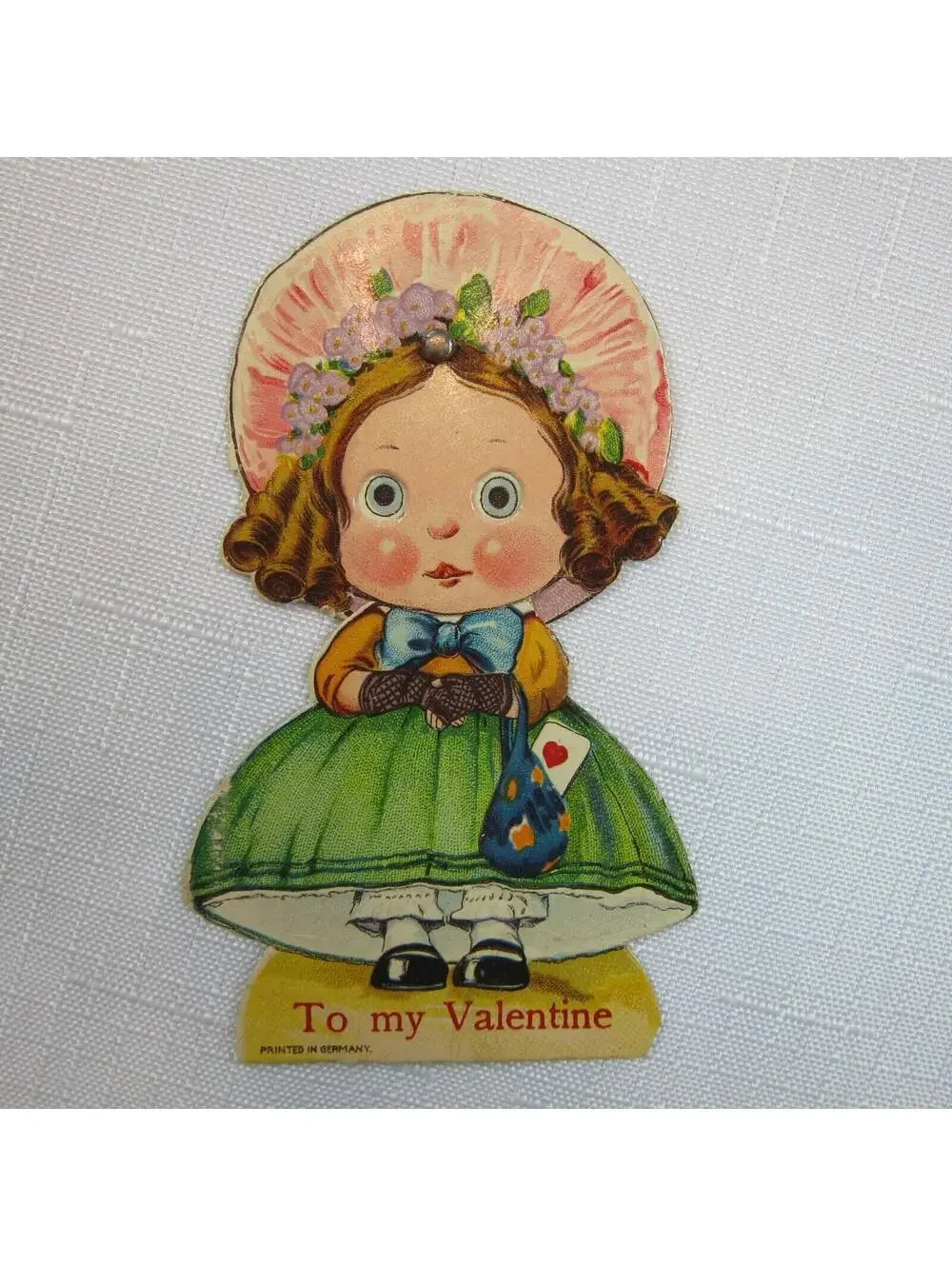 Vintage Valentine Card Mechanical Google Eyes Girl Moving Eyes Germany 1920s-30s